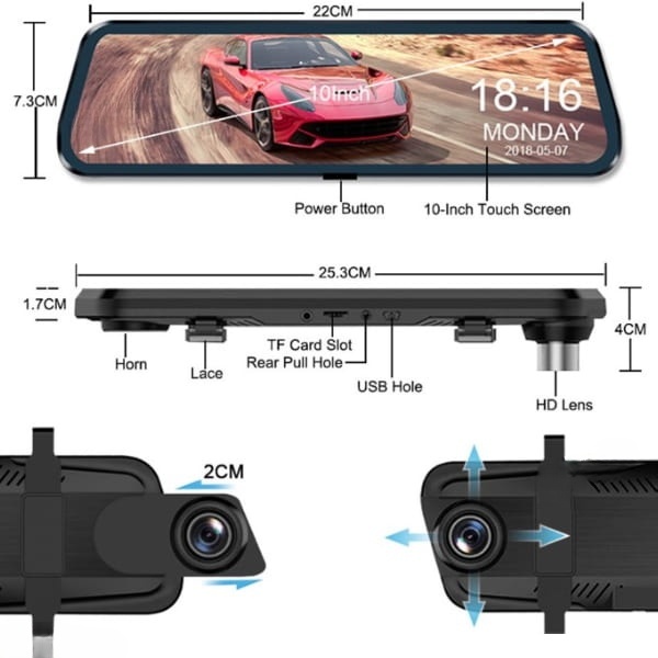 دوربین آینه ای خودرو مانیتوردار لمسی DR120 - تصویر 2